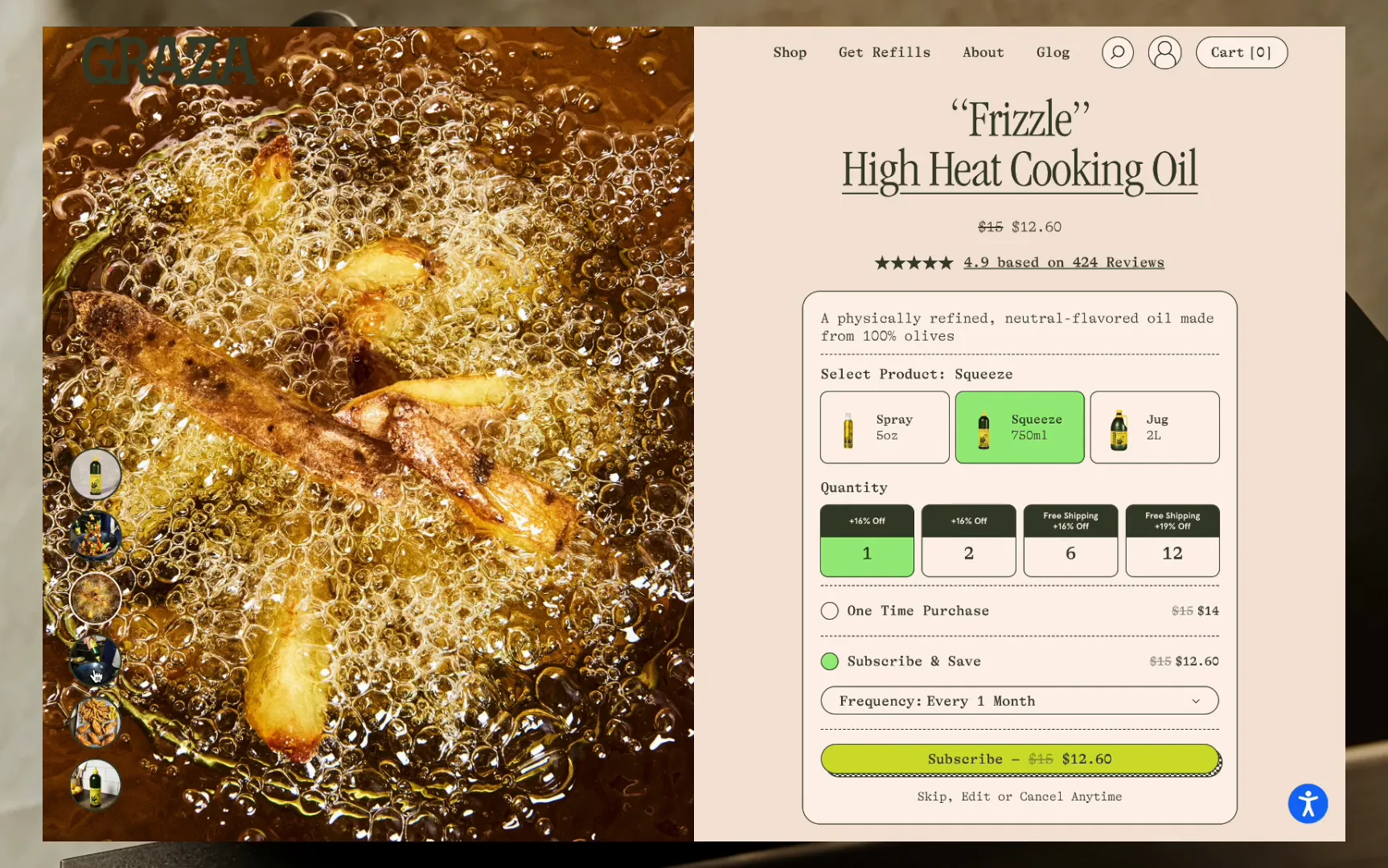 Graza's product page, the starting point for the whole exercise